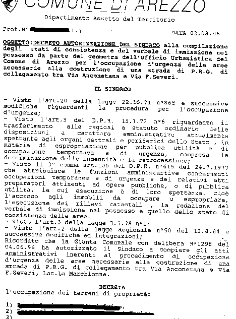 Decreto per la compilazione degli stati di consistenza e del verbale di immissione del possesso